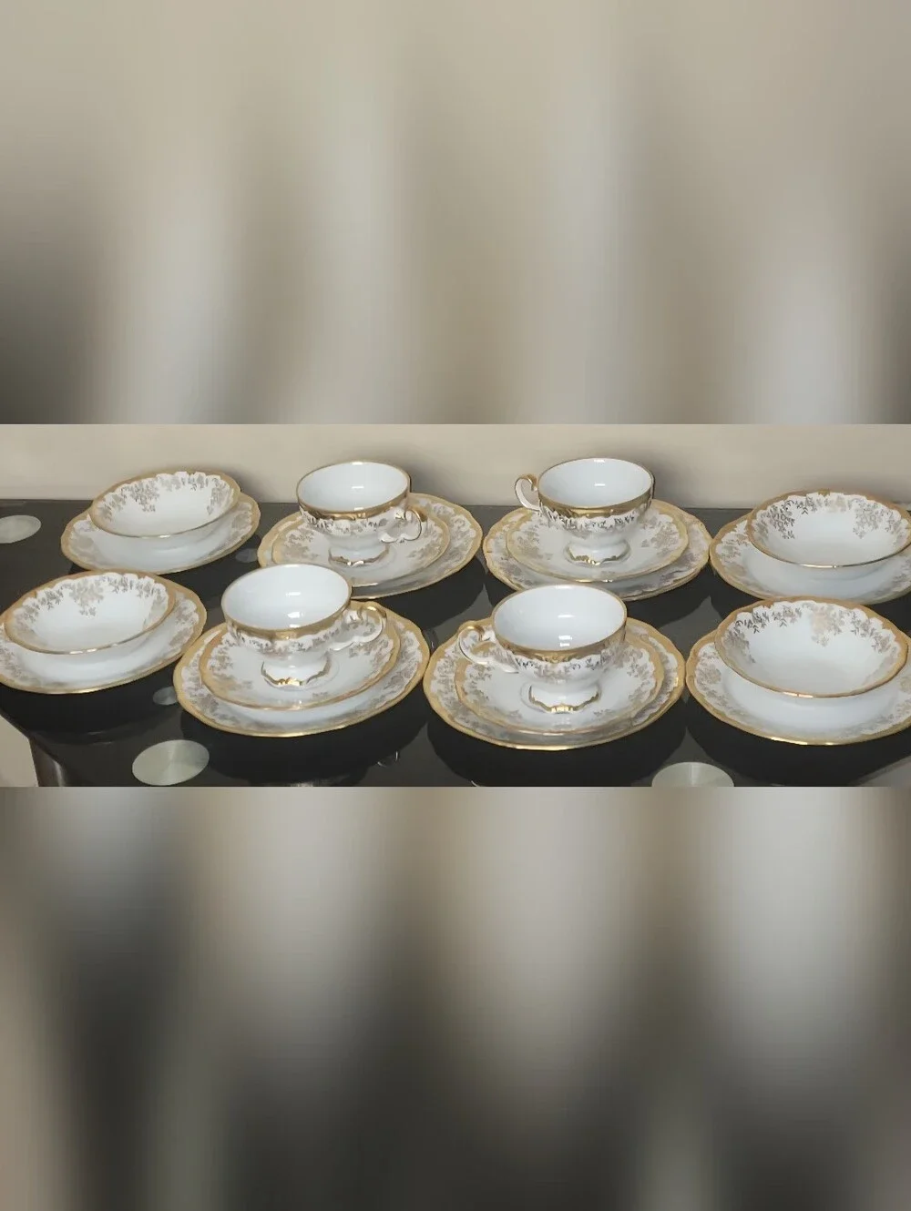 VINTAGE WEIMAR White and Gold Porcelain Teacup and Saucer Set 20 PIECES